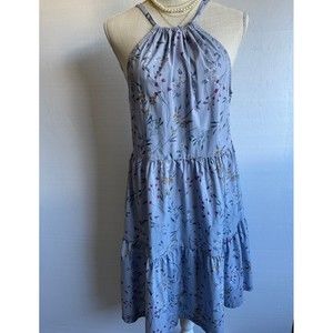 Women ’s Summer floral Baby Blue Halter Dress Size Small